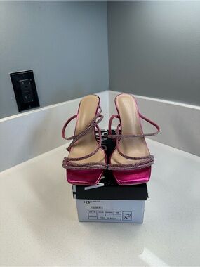 Pink Rhinestone Strappy Heels Women Size 9 Stiletto Party Club Sandals